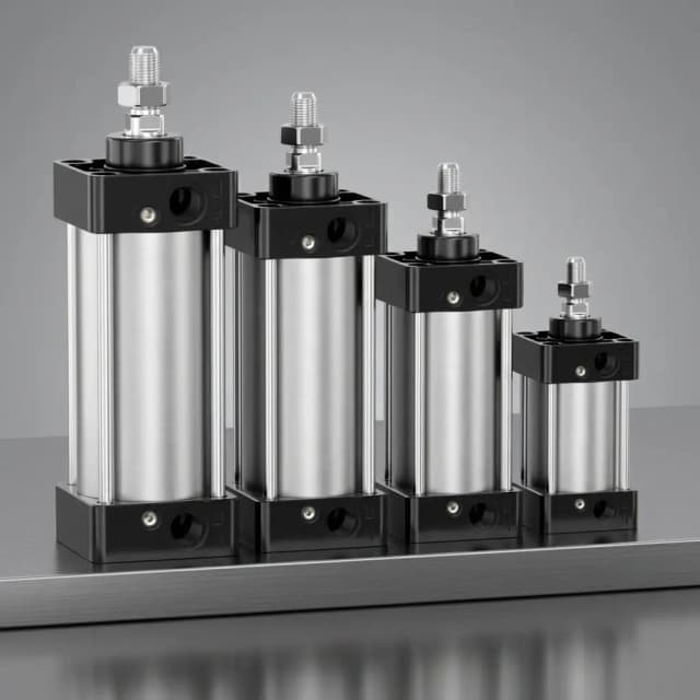Representative cylinder end caps showing actuator cap interfaces and port locations